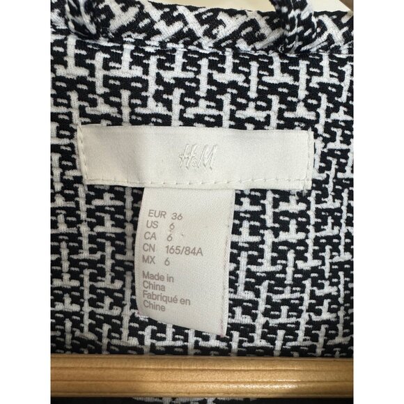 Size 6 Black & White Patterned‎ Open Front Long Jacket w/Pockets Blazer Tweed - Picture 7 of 9